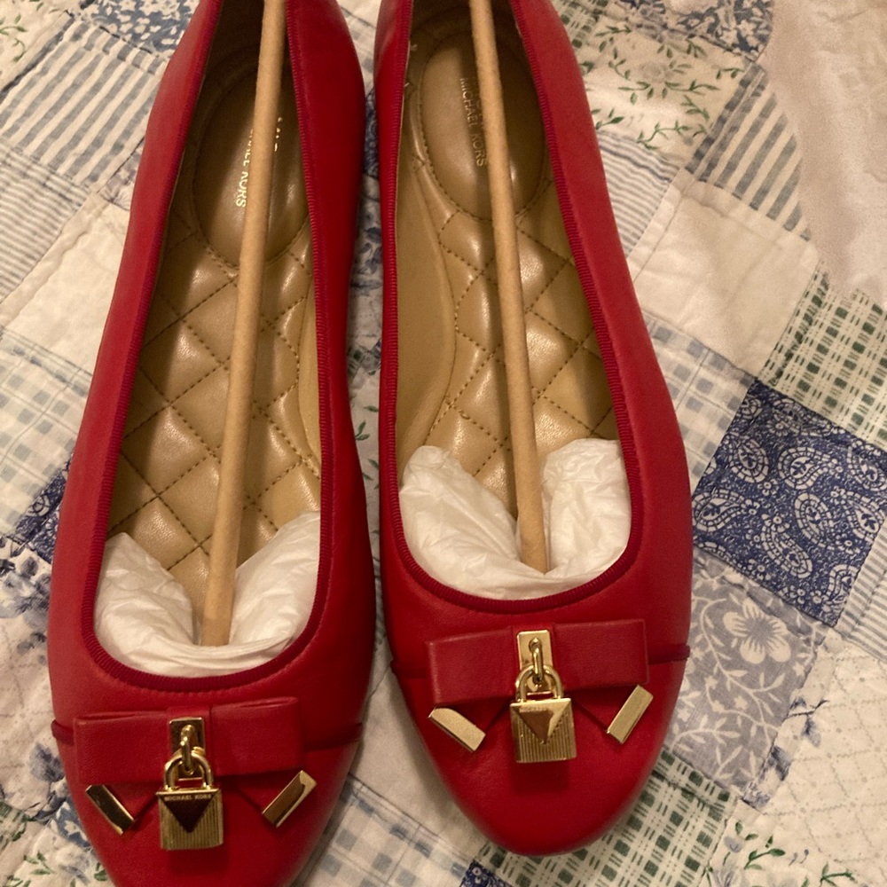 Michael Kors Red and Gold Velvet Flats